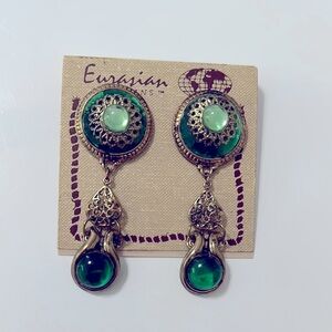VINTAGE Eurasian Artisans Green and Gold Earrings